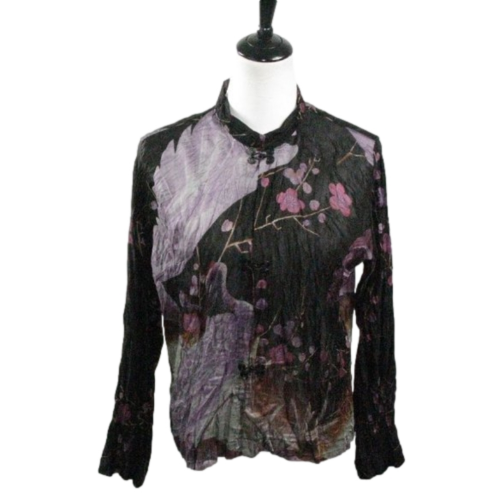Citron Asian Inspired Linen Art to Wear Blouse Size Large